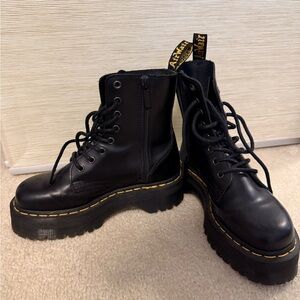 Dr. Martens Black Combat Boots with Yellow Stitching